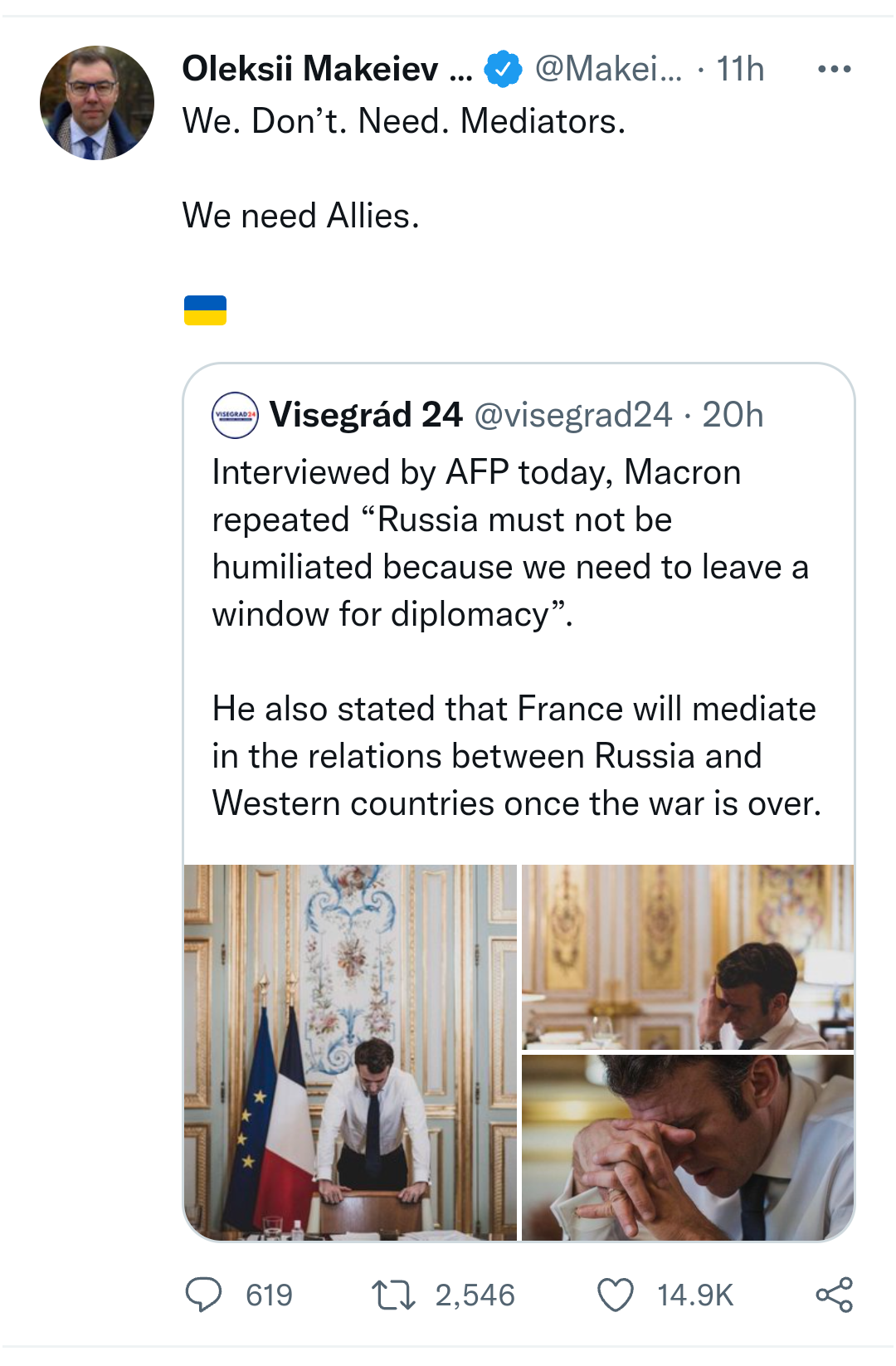 "Calls to avoid humiliation of Russia can only humiliate France" - Ukraine slams French president Macron for saying Russia should not be humiliated, &#8220;Calls to avoid humiliation of Russia can only humiliate France&#8221; &#8211; Ukraine slams French president Macron for saying Russia should not be humiliated, INFINITY LOADED
