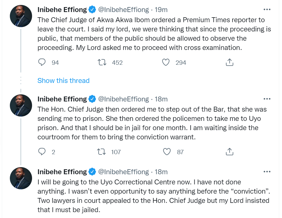 Barrister Inibehe Effiong alleges that a judge sentenced him to one month in prison after he asked that armed policemen in the court room be sent out because he didn't feel safe, Barrister Inibehe Effiong alleges that a judge sentenced him to one month in prison after he asked that armed policemen in the court room be sent out because he didn&#8217;t feel safe, INFINITY LOADED